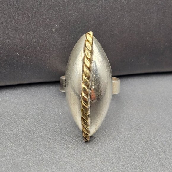 VTG Taxco Sterling Silver Marquise Dome Ring Size 6 TM-156 Rope Accent 8.04g - Picture 2 of 14